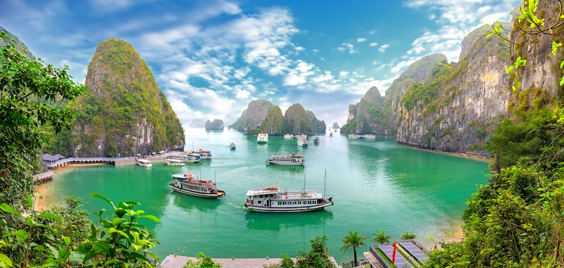 Stunning emerald green Ha Long Bay outside Hanoi
