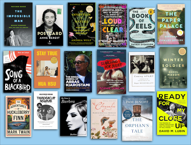 Covers of all the faculty recommended books against a sky blue background