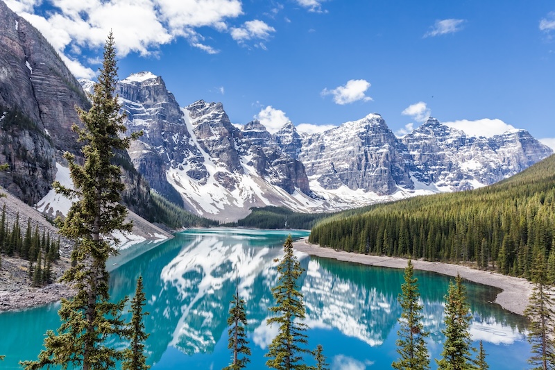 Moraine Lake in Banff National Park in the Canadian Rockies near Lake Louise, Alberta, Canada